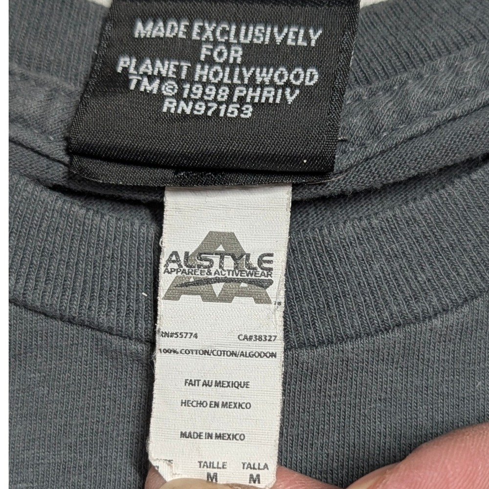 Planet Hollywood Orlando T-Shirt Mens Medium Gray Y2K Crest Graphic Alstyle 1998 - Picture 6 of 10